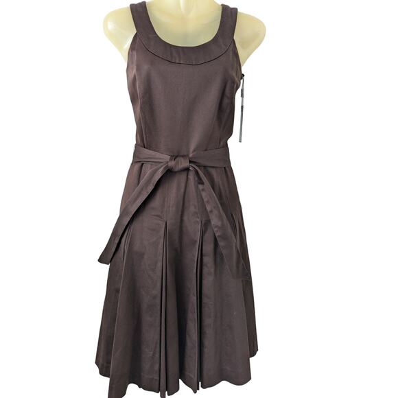 NWT Calvin Klein Sz 2 Brown Fit and Flare Pleated Dress - Picture 1 of 7